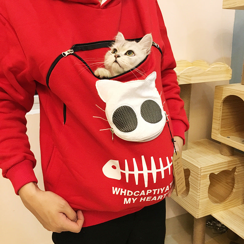 Unisex Hoodie Sweatshirt With Cat Pocket
